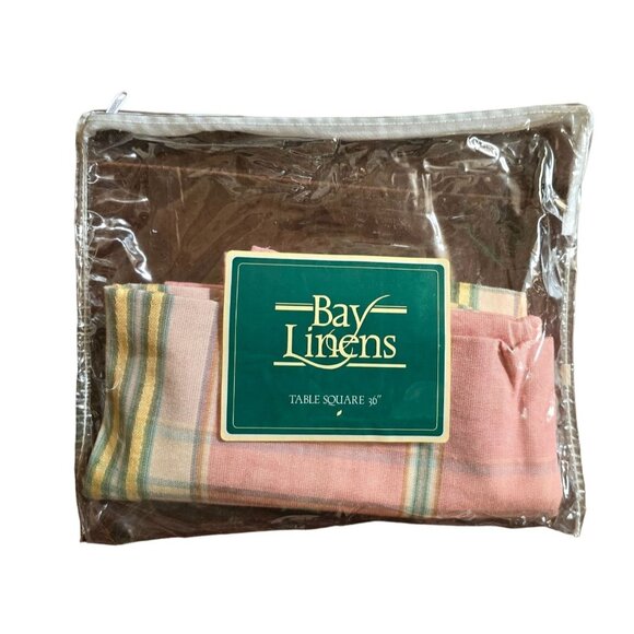 Bay Linens Table Square 36" Pink/Green Plaid Striped Pattern - Picture 3 of 4